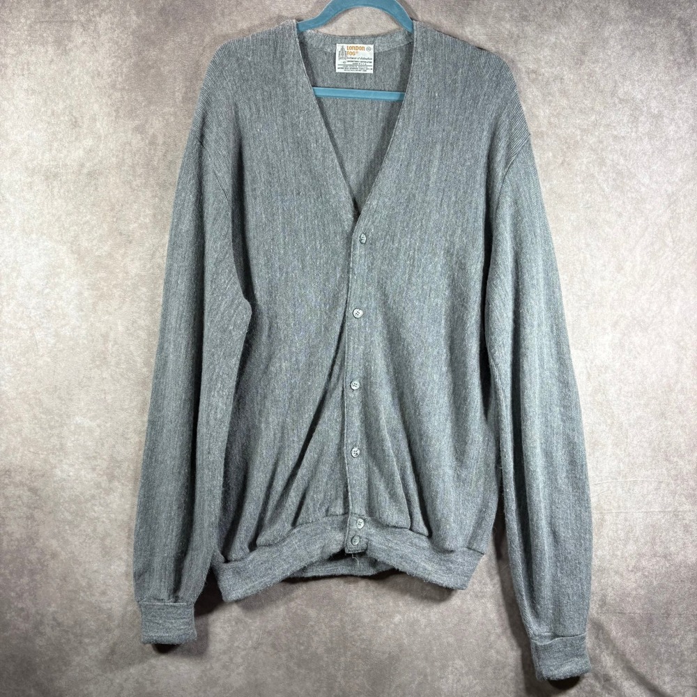 Vintage London Fog‎ Cardigan Mens XL Gray Knitwear of Distinction V-Neck Acrylic